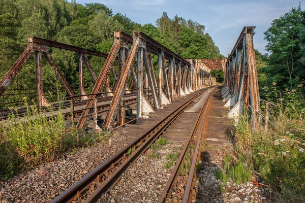 View Track Rust Metal Rail Crossing — Stock Photo, Image