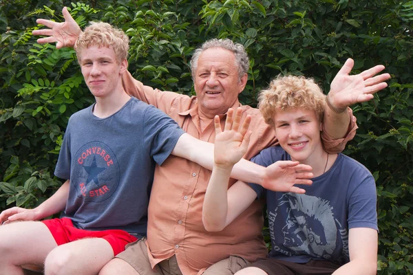 Grandfather and his beloved ones boys — Stock Photo, Image