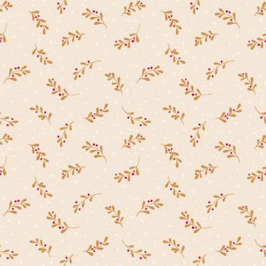 Ağaç dalları ve kar taneleriyle Noel arkaplanı. Ökseotu olan kusursuz bir model. EPS 10