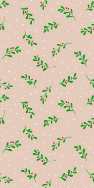 Ağaç dalları ve kar taneleriyle Noel arkaplanı. Ökseotu olan kusursuz bir model. EPS 10