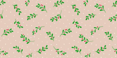 Ağaç dalları ve kar taneleriyle Noel arkaplanı. Ökseotu olan kusursuz bir model. EPS 10