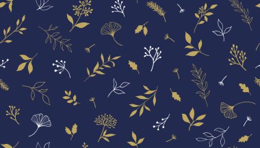 Bitkiler ve şifalı bitkilerle kusursuz bir desen. El çizimi vektör çizimi. EPS 10