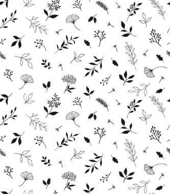 Bitkiler ve şifalı bitkilerle kusursuz bir desen. El çizimi vektör çizimi. EPS 10