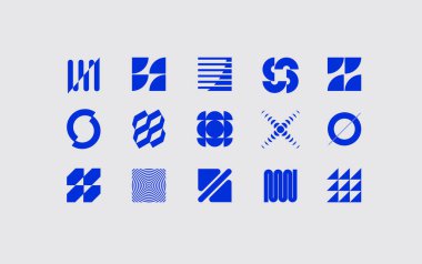 Modern soyut geometrik şekiller kümesi. Benzersiz tasarımınız için en az grafik öğeler. Vektör, EPS 10