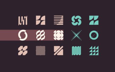 Modern soyut geometrik şekiller kümesi. Benzersiz tasarımınız için en az grafik öğeler. Vektör, EPS 10