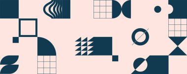 Geometrik şekilli minimalist poster. Modern soyut arka plan. Eşsiz tasarımınız için trend vektör grafik ögeleri.