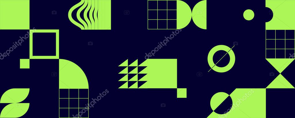 Minimalistic poster with geometric shapes. Modern abstract background. Trendy vector graphic elements for your unique design.