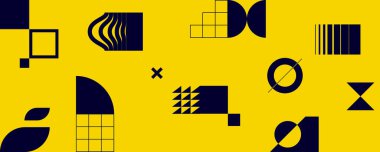 Geometrik şekilli minimalist poster. Modern soyut arka plan. Eşsiz tasarımınız için trend vektör grafik ögeleri.