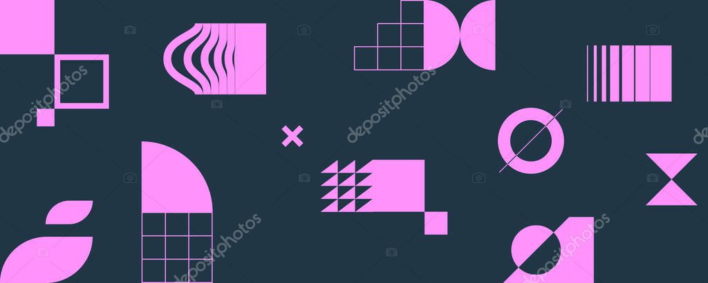 Minimalistic poster with geometric shapes. Modern abstract background. Trendy vector graphic elements for your unique design.