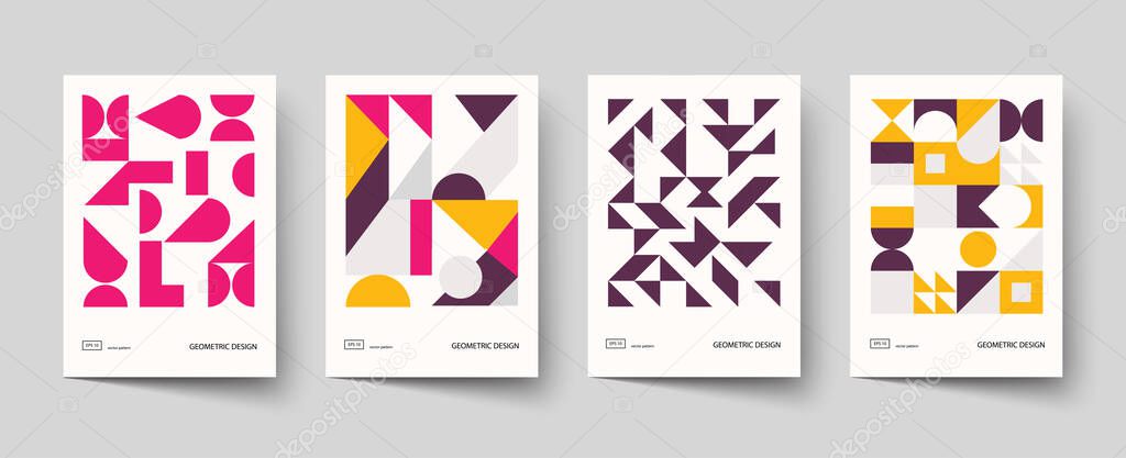Trendy covers design. Minimal geometric shapes compositions. Applicable for brochures, posters, covers and banners. Vector, EPS 10.
