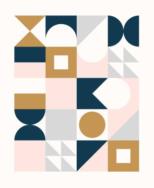 İskandinav tarzında renkli geometrik desen. Minimum geometrik şekiller kompozisyonlar. Broşürler, posterler, kapaklar ve afişler için uygulanabilir.