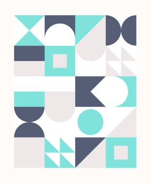 İskandinav tarzında renkli geometrik desen. Minimum geometrik şekiller kompozisyonlar. Broşürler, posterler, kapaklar ve afişler için uygulanabilir.