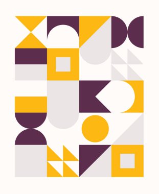 İskandinav tarzında renkli geometrik desen. Minimum geometrik şekiller kompozisyonlar. Broşürler, posterler, kapaklar ve afişler için uygulanabilir.