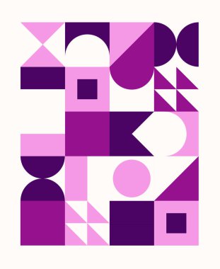 İskandinav tarzında renkli geometrik desen. Minimum geometrik şekiller kompozisyonlar. Broşürler, posterler, kapaklar ve afişler için uygulanabilir.