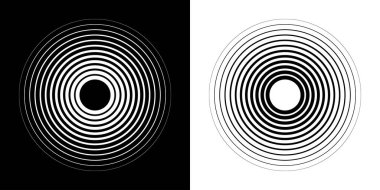 Özdeşleştirilmiş, hipnotik arka plan ve eş merkezli daireler. Renkli yarım tonlu grafik tasarım elementleri. Ses dalgası vektör illüstrasyonu.