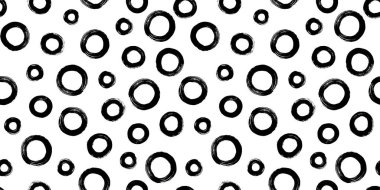 Fırça darbesi tekniğinde yüzüklerle siyah ve beyaz desenli. Rastgele boyanmış daireler ile vektör soyut arkaplan.