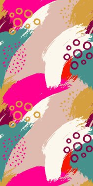 Çok renkli lekeli kusursuz bir desen. Fırça darbeleriyle renkli ve soyut bir arkaplan. Vektör illüstrasyonu.