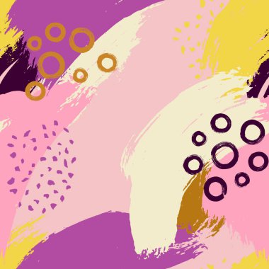 Çok renkli lekeli kusursuz bir desen. Fırça darbeleriyle renkli ve soyut bir arkaplan. Vektör illüstrasyonu.