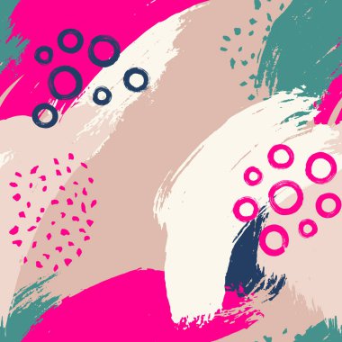 Çok renkli lekeli kusursuz bir desen. Fırça darbeleriyle renkli ve soyut bir arkaplan. Vektör illüstrasyonu.