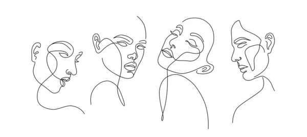 Set Facce Donna Stilizzate Vettoriali Arte Moderna Linea Singola Donna — Vettoriale Stock