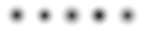 Zwart Wit Halftoon Radiaal Patroon Set Abstract Dotty Vectorachtergrond Eps — Stockvector