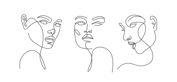 Conjunto Caras Mujer Estilizadas Vectoriales Arte Moderno Una Sola Línea — Archivo Imágenes Vectoriales