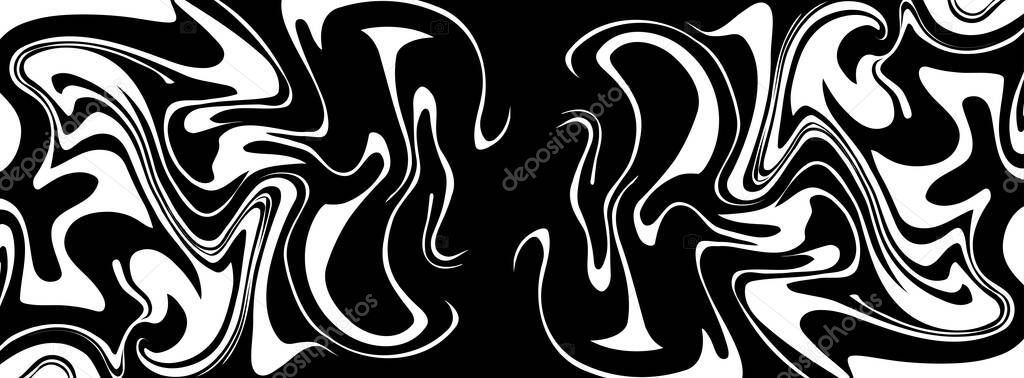 Black and White marble vector texture. Abstract symmetric liquid wavy background. EPS 10