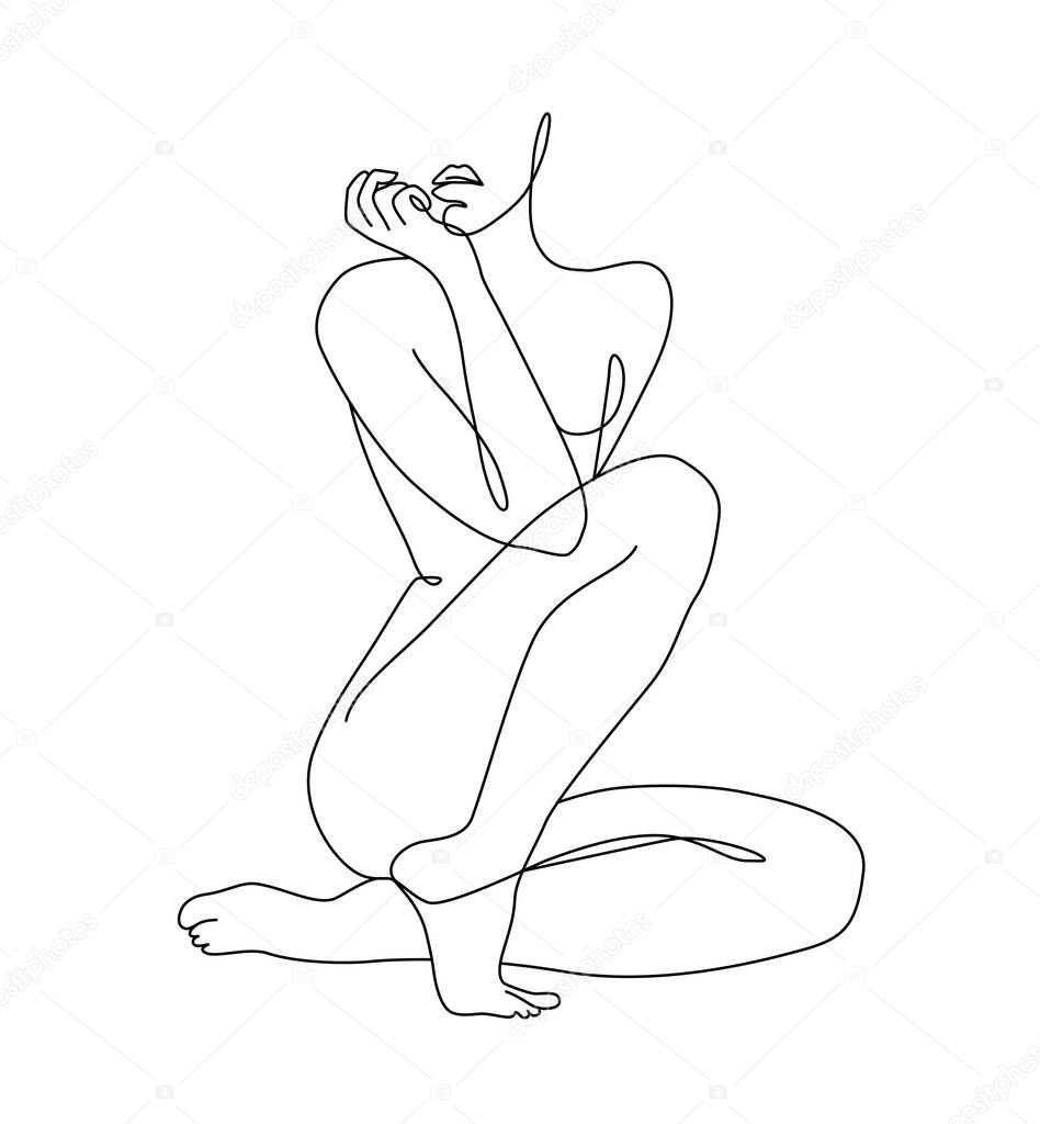 Abstract minimalistic female body. Modern single line art. Woman beauty fashion concept, minimalistic style. Vector illustration, EPS 10.