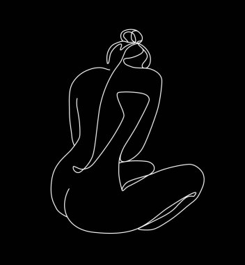 Soyut minimalist kadın vücudu. Modern tek satır sanatı. Kadın güzellik moda konsepti, minimalist tarz. Vektör illüstrasyonu, EPS 10.