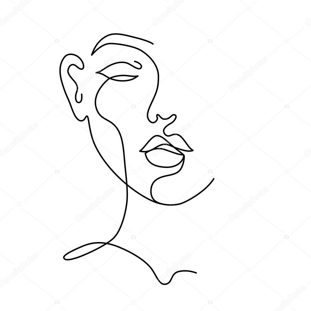 Stylized woman face. Modern single line art. Woman beauty fashion concept, minimalistic style. Vector illustration, EPS 10.