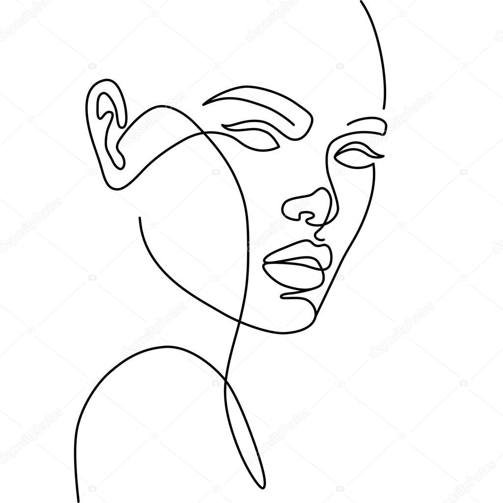 Stylized woman face. Modern single line art. Woman beauty fashion concept, minimalistic style. Vector illustration, EPS 10.