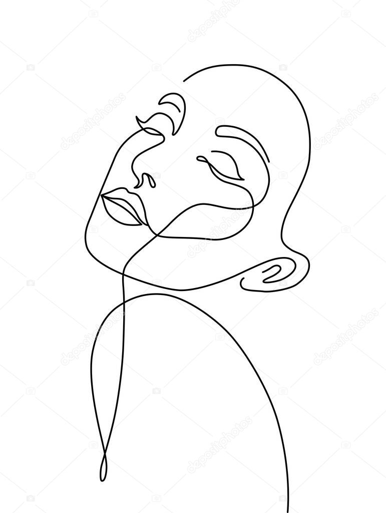 Stylized woman face. Modern single line art. Woman beauty fashion concept, minimalistic style. Vector illustration, EPS 10.