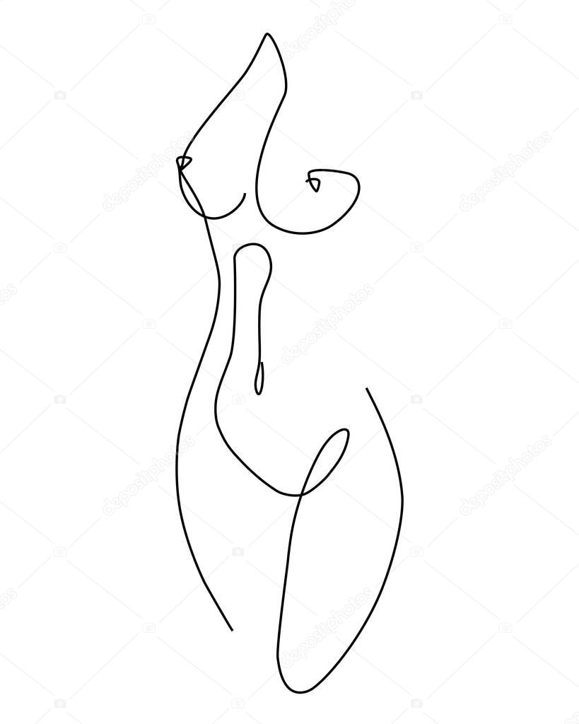Abstract stylized female body. Modern single line art. Woman beauty fashion concept, minimalistic style. Vector illustration.