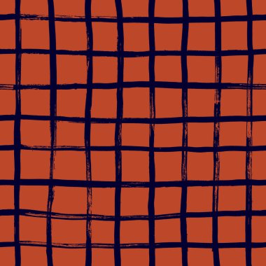 Kusursuz elle boyanmış şebeke deseni. Çapraz fırça darbeleri ile soyut geometrik arkaplan. Kumaş, duvar kağıdı ve ambalaj için Grunge stili. Vektör, EPS 10.