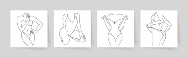 Soyut minimalist kadın vücutları. Modern tek satır sanatı. Kadın güzellik moda konsepti, minimalist tarz. Vektör illüstrasyonu, EPS 10.