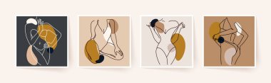 Soyut minimalist kadın vücutları. Modern tek satır sanatı. Kadın güzellik moda konsepti, minimalist tarz. Vektör illüstrasyonu.