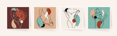 Soyut minimalist kadın vücutları. Modern tek satır sanatı. Kadın güzellik moda konsepti, minimalist tarz. Vektör illüstrasyonu.