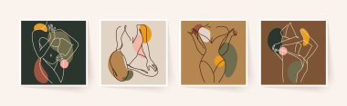 Soyut minimalist kadın vücutları. Modern tek satır sanatı. Kadın güzellik moda konsepti, minimalist tarz. Vektör illüstrasyonu.