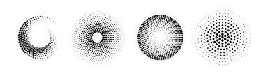 Bir dizi siyah-beyaz yarım tonlu radyal desen. Dotty vektör daireleri. EPS 10