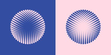 Renkli yarım tonlu radyal desenler. Dotty daireleri logo tasarımı. Vektör duotone soyut arkaplan. EPS 10.