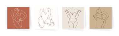 Soyut minimalist kadın vücutları. Modern tek satır sanatı. Kadın güzellik moda konsepti, minimalist tarz. Vektör illüstrasyonu, EPS 10.