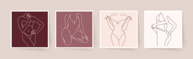 Soyut minimalist kadın vücutları. Modern tek satır sanatı. Kadın güzellik moda konsepti, minimalist tarz. Vektör illüstrasyonu, EPS 10.