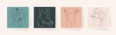 Soyut minimalist kadın vücutları. Modern tek satır sanatı. Kadın güzellik moda konsepti, minimalist tarz. Vektör illüstrasyonu, EPS 10.