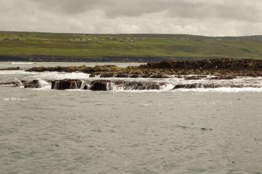 Vahşi Atlantik Yolu - Moher Kayalıklarında tekne gezisi. Moher Kayalıkları İrlanda 'nın en bilinen kayalıklarıdır. İrlanda 'nın ana adası olan Clare' in güneybatı kıyısında Doolin ve Liscannor köylerinin yakınında yer almaktadır..