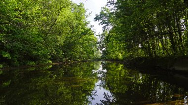 Almanya 'da Saalein Halle Saale nehrindeki değirmende eski bir iskele. 