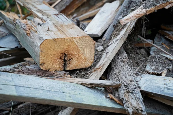 Vigas Tableros Madera Sitio Construcción Después Demolición Edificio — Foto de Stock