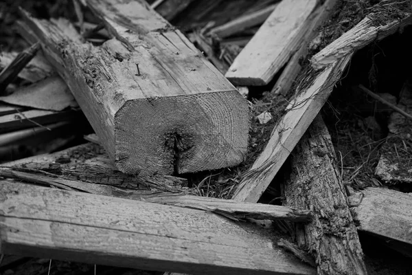 Drewniane Belki Deski Placu Budowy Wyburzeniu Budynku — Zdjęcie stockowe