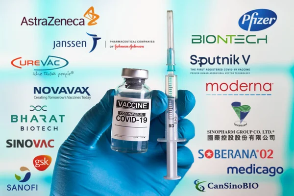 Madrid España Junio 2021 Vacuna Genérica Botella Fondo Pantalla Con Imagen De Stock