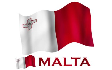 Metin ve telif alanı olan Malta bayrağı. Malta metin ve beyaz boşluk ile Malta bayrağı illüstrasyonuName