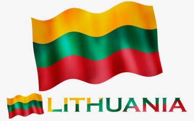 Litvanya amblemi bayrağı, metin ve telif alanı var. Litvanya bayrak illüstrasyonunda Litvanya metni ve beyaz boşluk